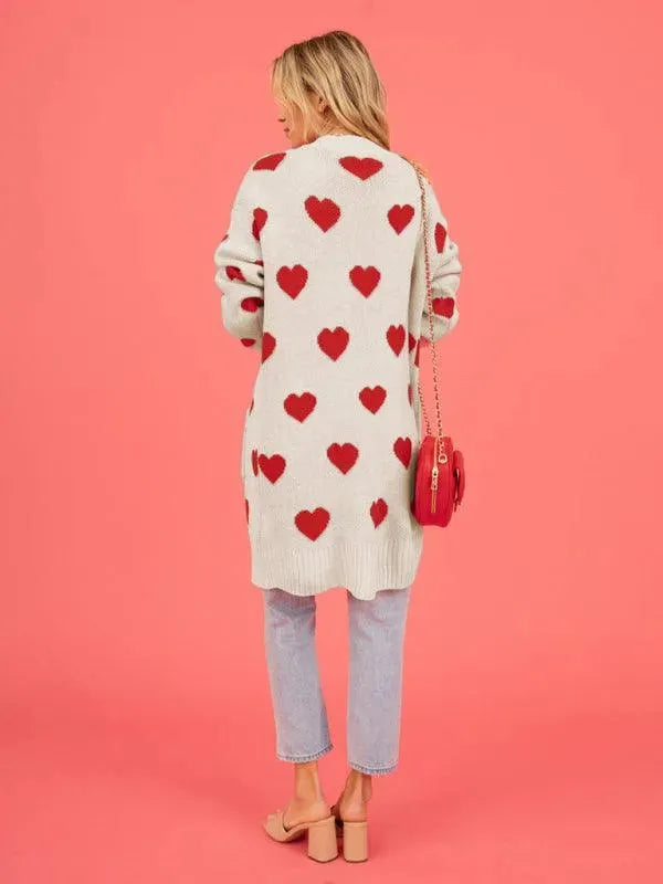 Women’s Longline Graphic Cardigan Sweater – V-Neck Button Knit