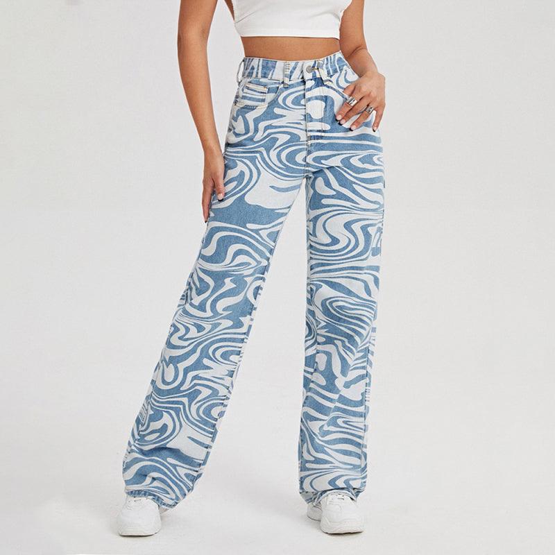 Women's Mid-Rise Jeans - Swirl Abstract Jeans - Women Jeans - LeStyleParfait Kenya