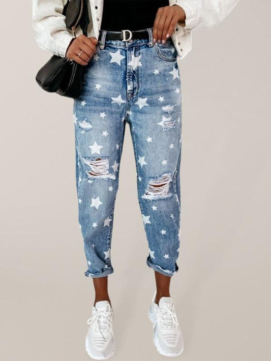 Women's Star Print Ripped Jeans - Women Jeans - LeStyleParfait Kenya