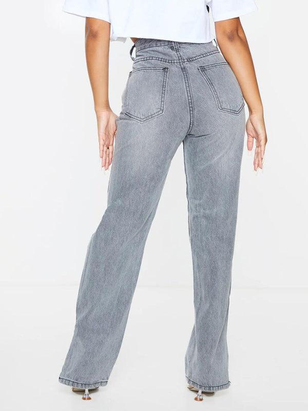 Women's Straight Ripped Jeans With Ankle Slits - Women Jeans - LeStyleParfait Kenya