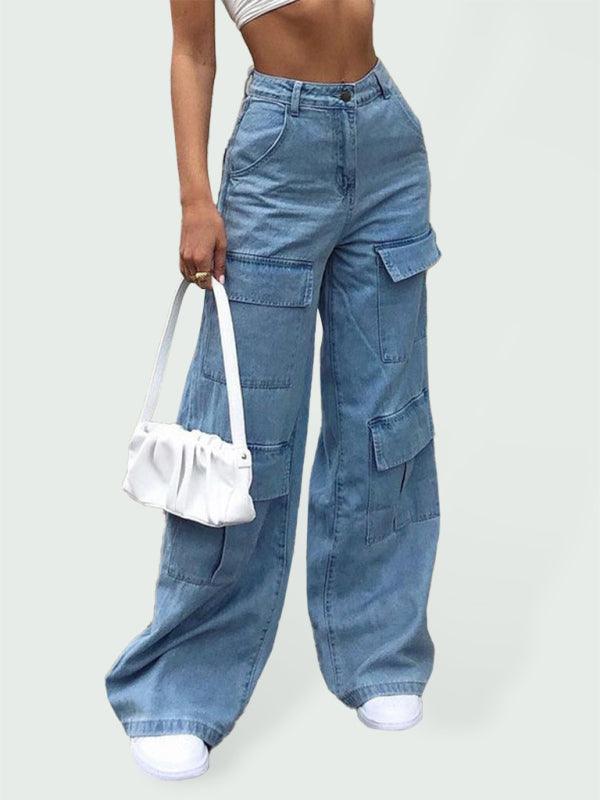 Women's Wide-Leg Cargo Jeans - Women Jeans - LeStyleParfait Kenya