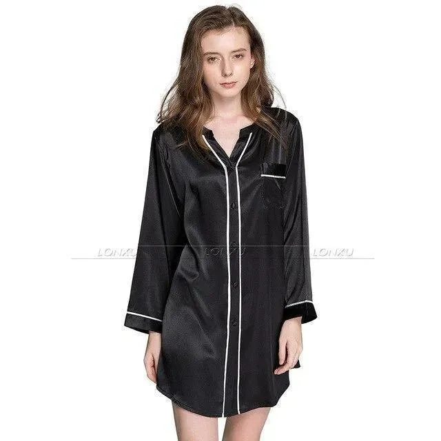 Women Silk Night Dress Sleepshirt - Nightshirt - LeStyleParfait