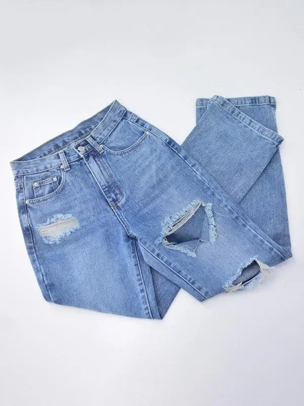 Women Straight Ripped Jeans With Ankle Slits - Women Jeans - LeStyleParfait