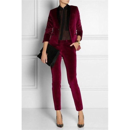 Women Suit Pants, Business Office Trouser Suit, Burgundy - Suit - LeStyleParfait Kenya