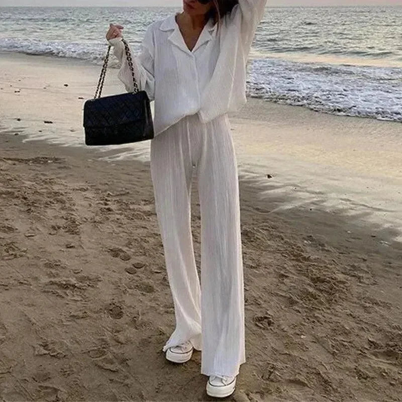 Women Vibrant Pleated Two-Piece Pants Set - Pleated Pants Set - LeStyleParfait