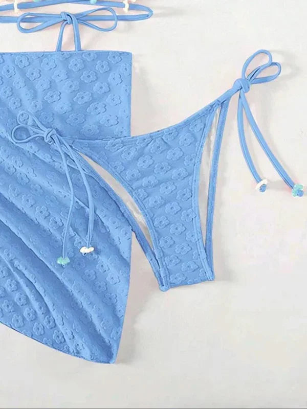 Women White Floral Triangle Bikini Set