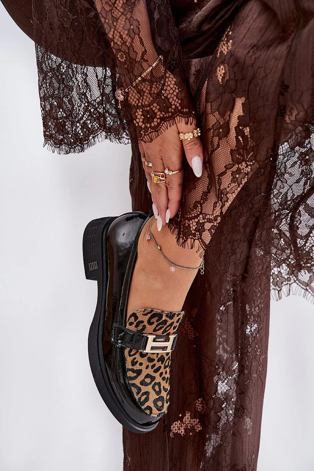 Women’s animal print block heel leather moccasins, comfortable women’s office moccasin loafers