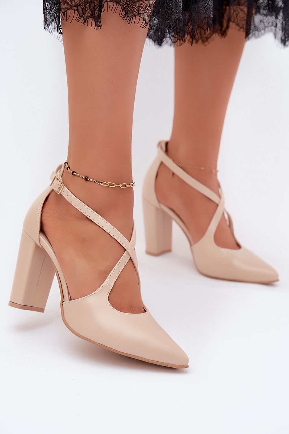 Women's Beige Pointed Toe Block Heel Pumps-Pumps Shoes-LeStyleParfait