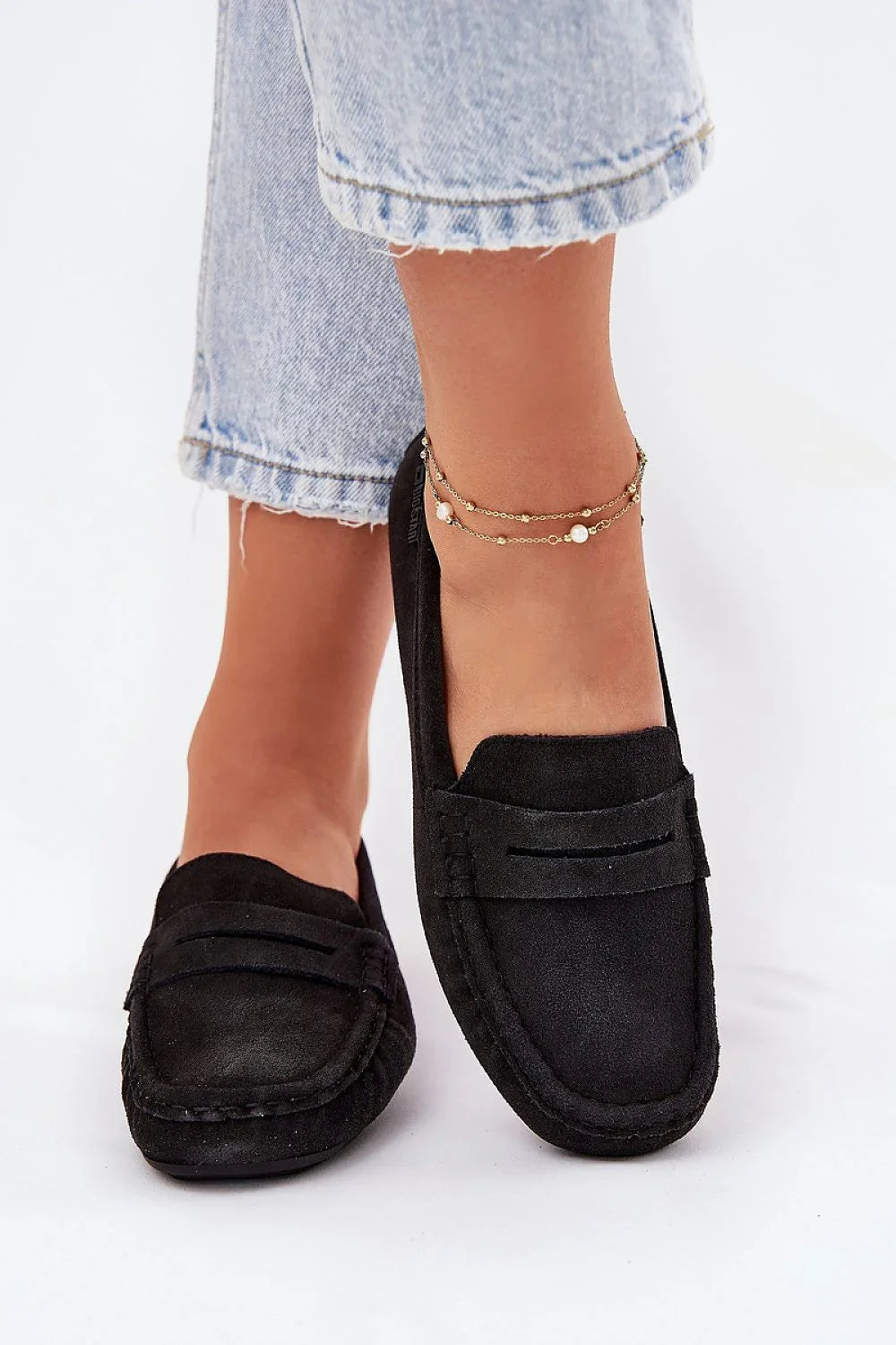 Women’s beige suede penny moccasin loafers, classic flat women’s penny loafers for spring and autumn