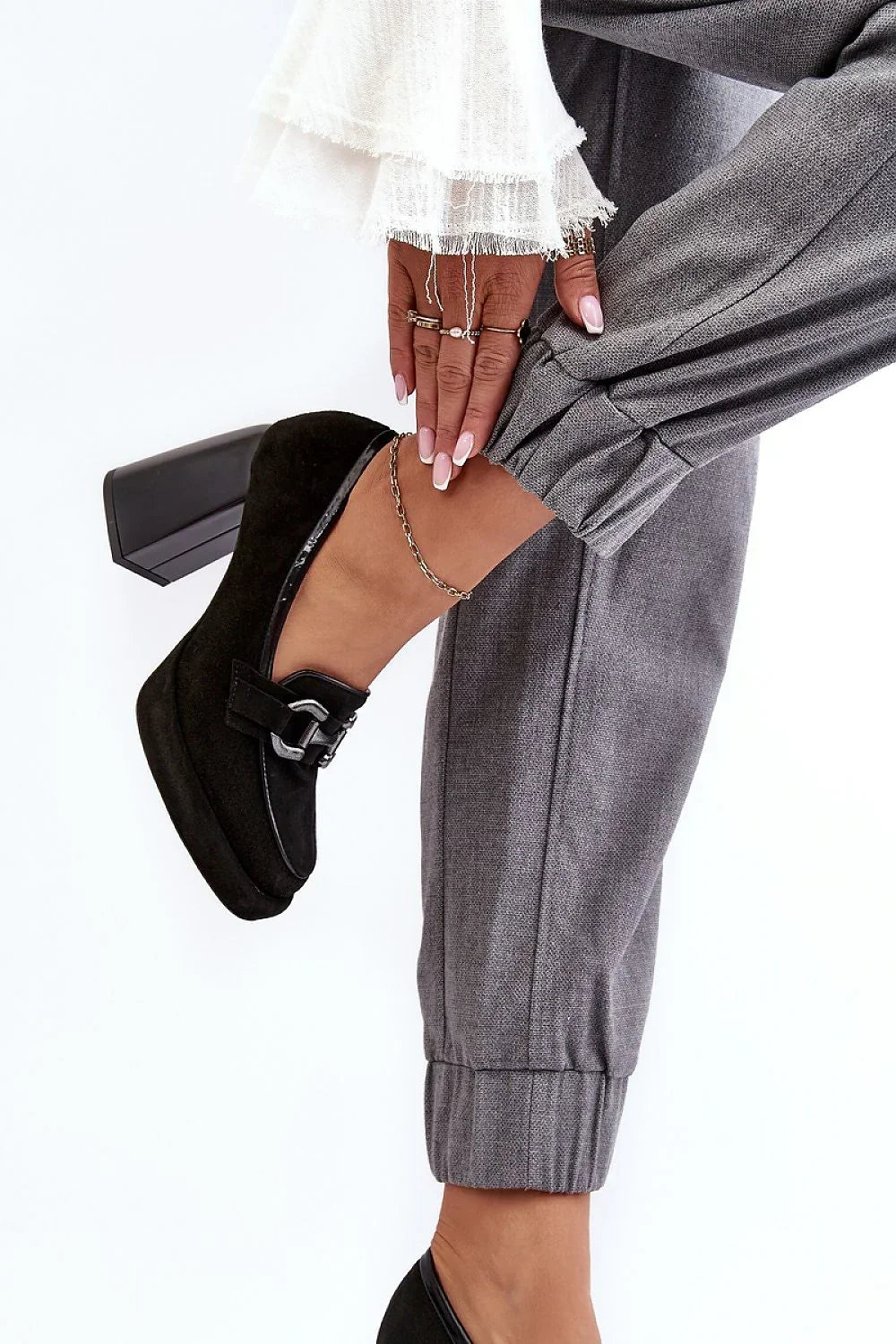 Women's Black Leather Platform Block Heel Pumps-Pumps Shoes-LeStyleParfait