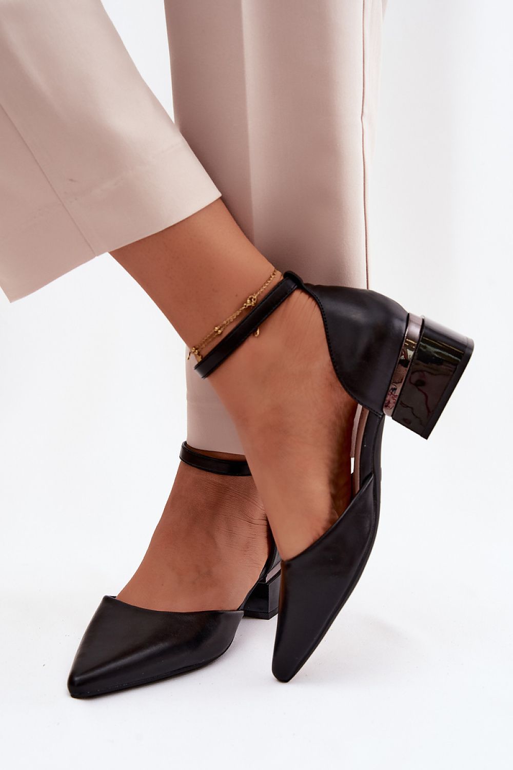 Women's Black Pointed Toe Ankle Strap Pumps-Pumps Shoes-LeStyleParfait