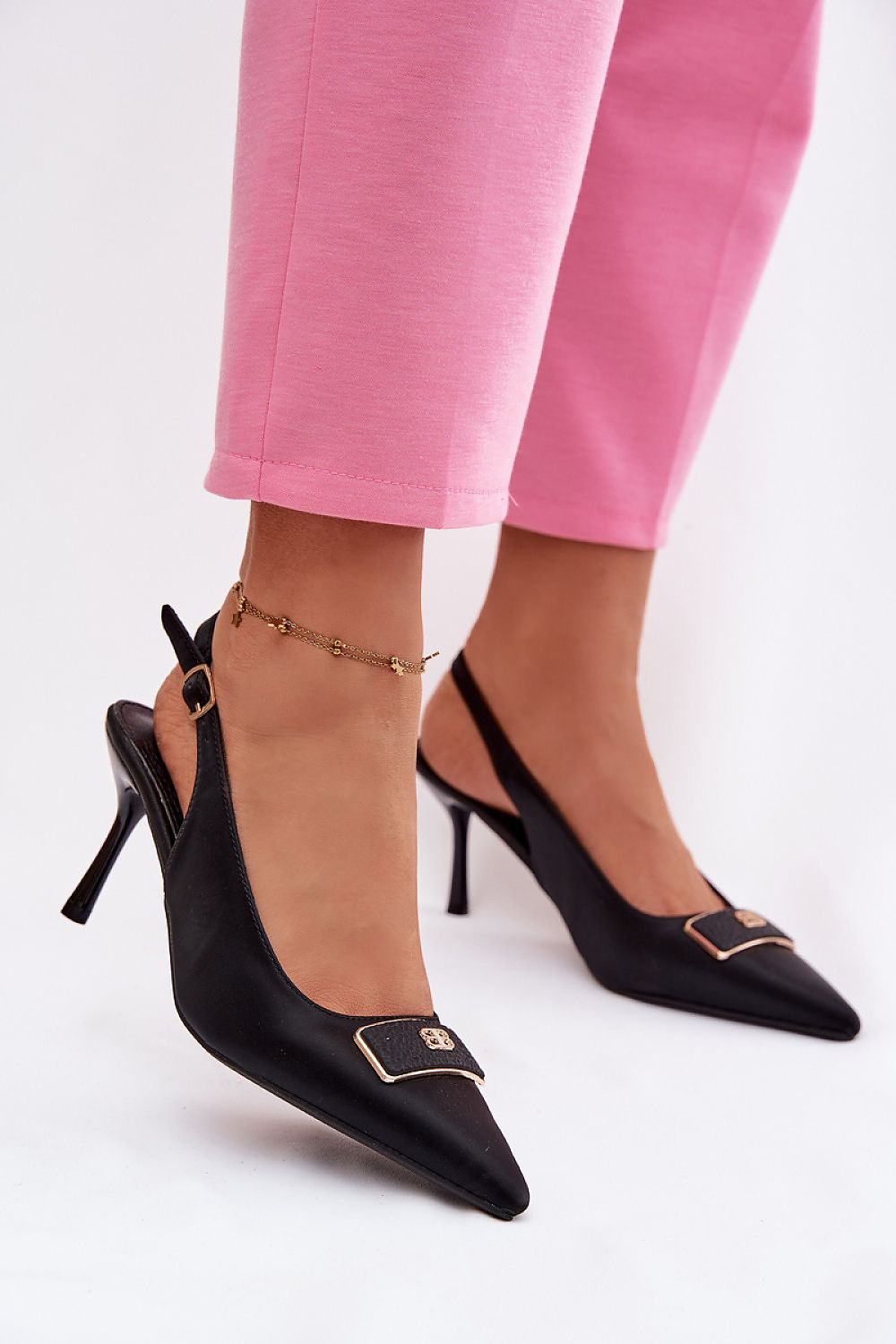 Women's Black Pointed Toe Slingback Stiletto Heels-Pumps Shoes-LeStyleParfait