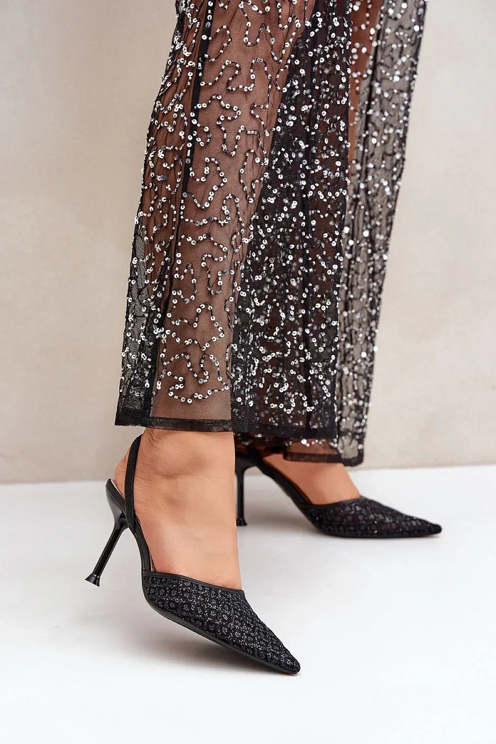 Escarpins Femme noirs à sequins et talon aiguille-Escarpins Femme-LeStyleParfait