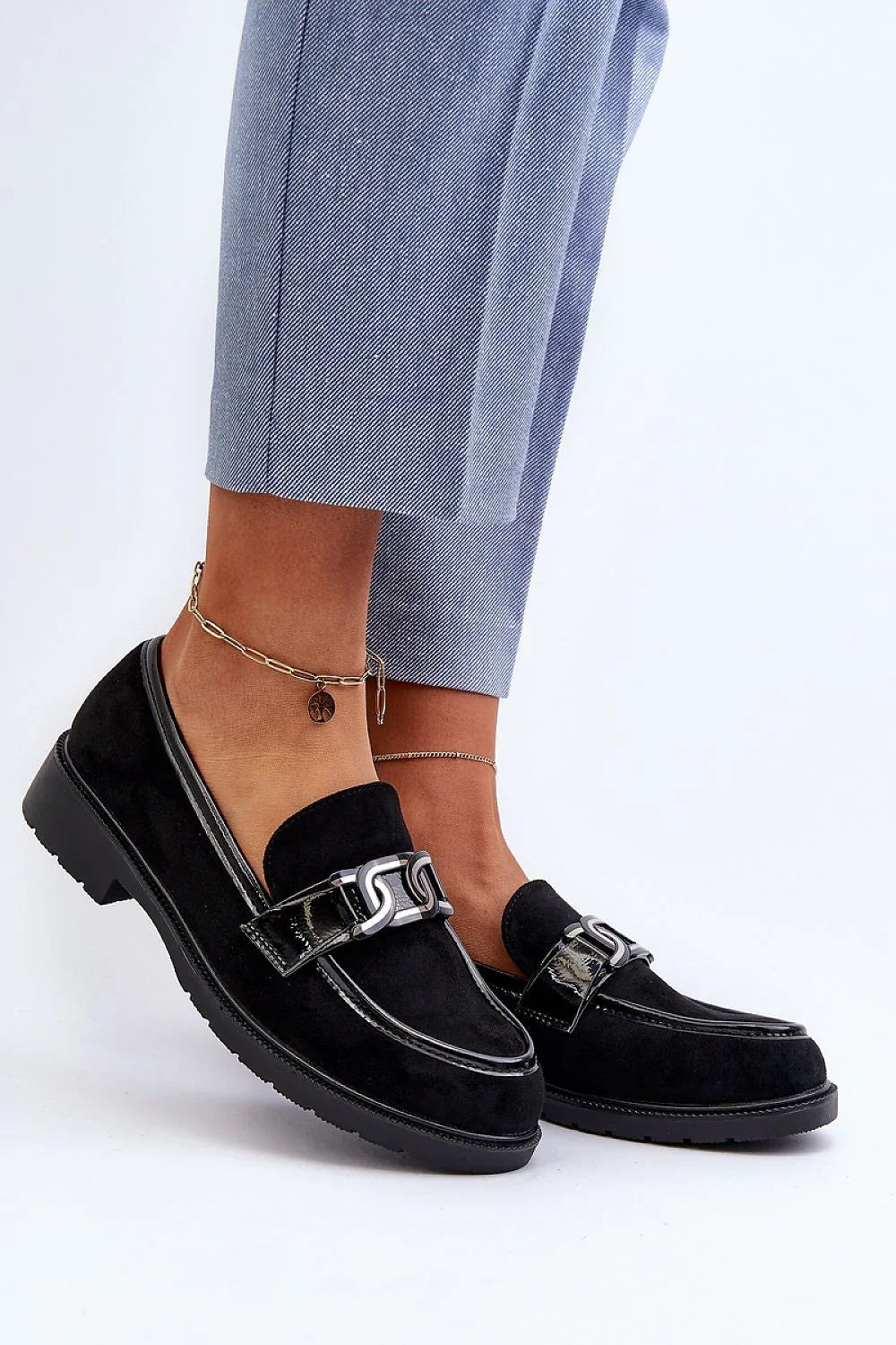 Women’s black suede horsebit moccasin loafers, low heel women’s office loafers for all season wear