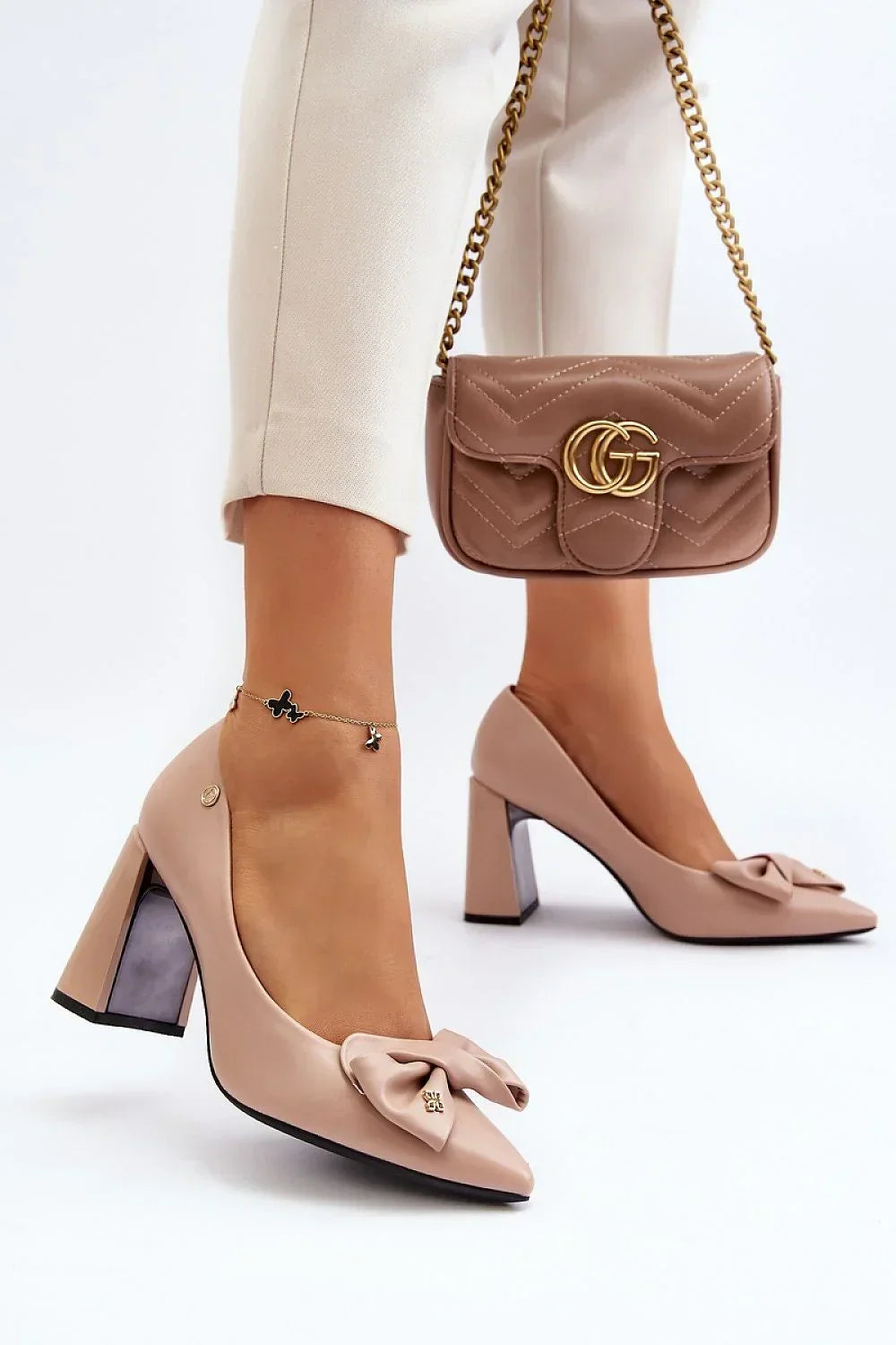 Women's Bow Pointed Toe Block Heel Pumps-Pumps Shoes-LeStyleParfait
