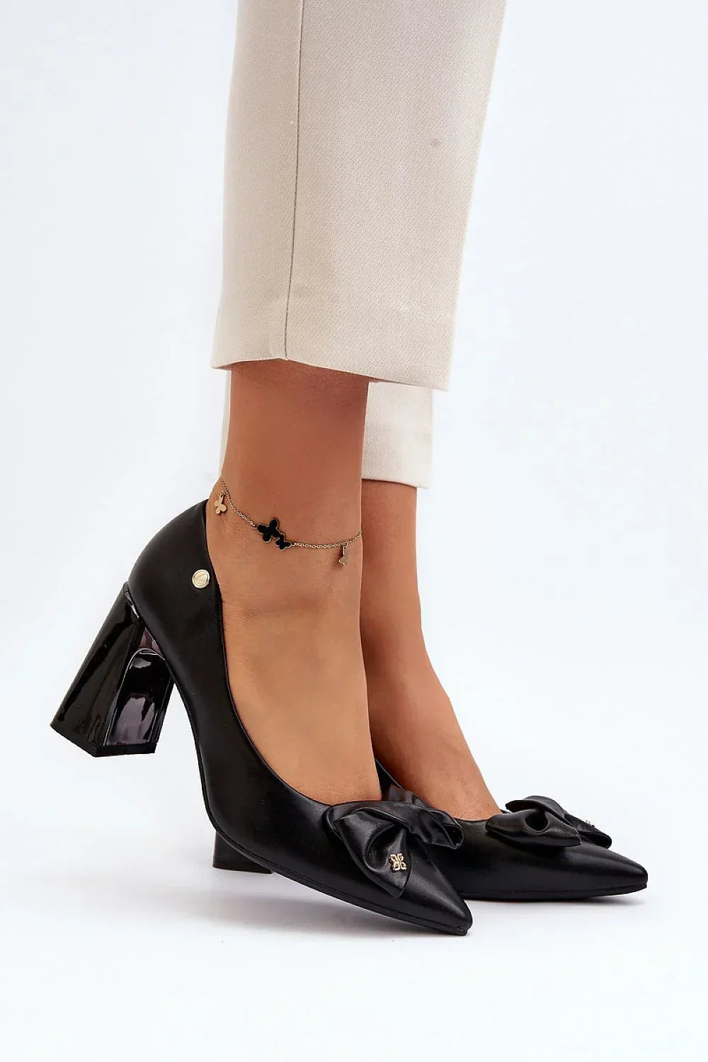 Women's Bow Pointed Toe Block Heel Pumps-Pumps Shoes-LeStyleParfait