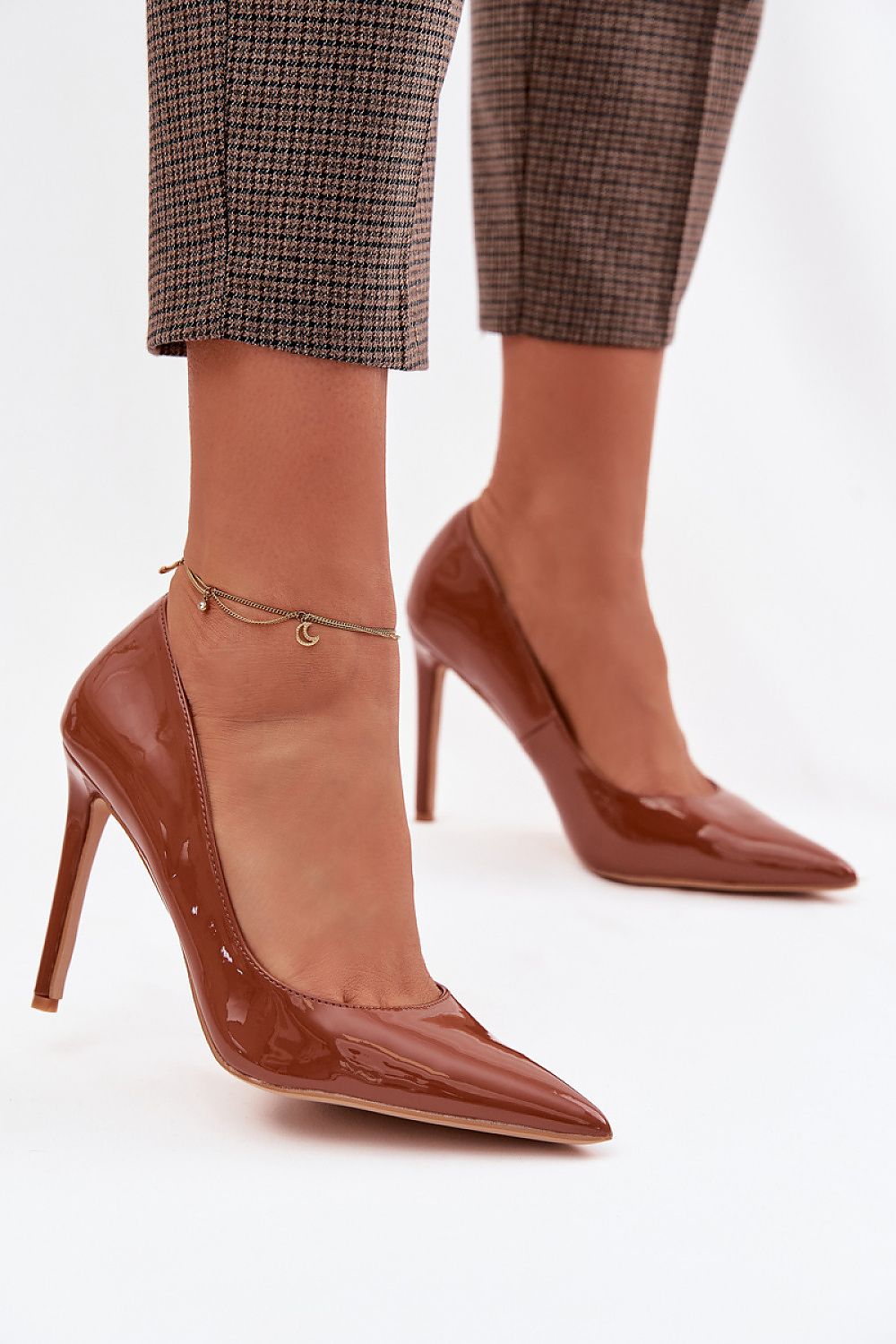 Women's Brown Patent Pointed Toe Stiletto Pumps-Pumps Shoes-LeStyleParfait