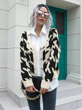Women's Check Knit V-Neck Button Cardigan Sweater