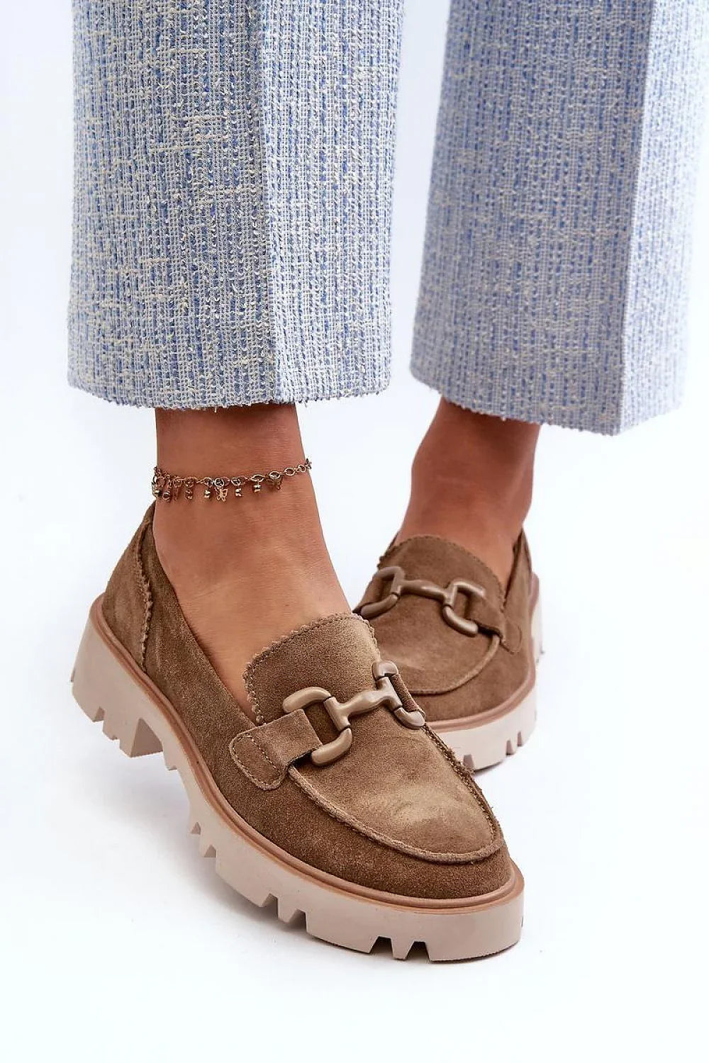 Women’s chunky suede horsebit moccasin loafers, versatile women’s chunky loafers for office and daily wear