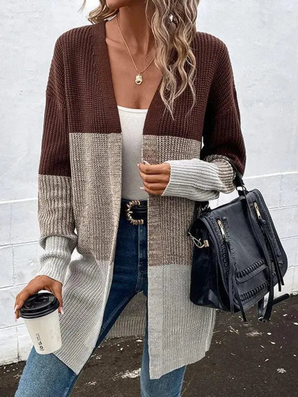 Women’s Colorblock Longline Cardigan Sweater – V-Neck