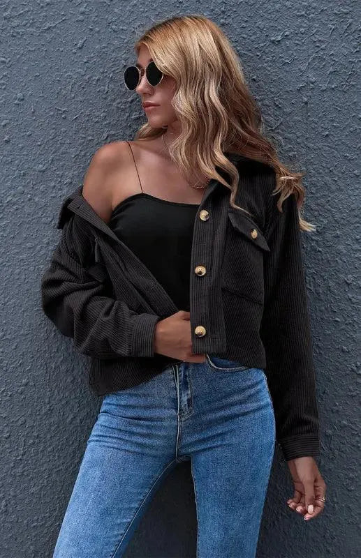 LeStyleParfait Women's Jackets Trucker Jakcet Buttons Turn Down Collar Long Sleeves Plain-Solid-Trucker Jacket