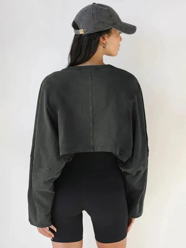 Women's Cropped Loose Crewneck Sweatshirt-Women Sweatshirt-LeStyleParfait