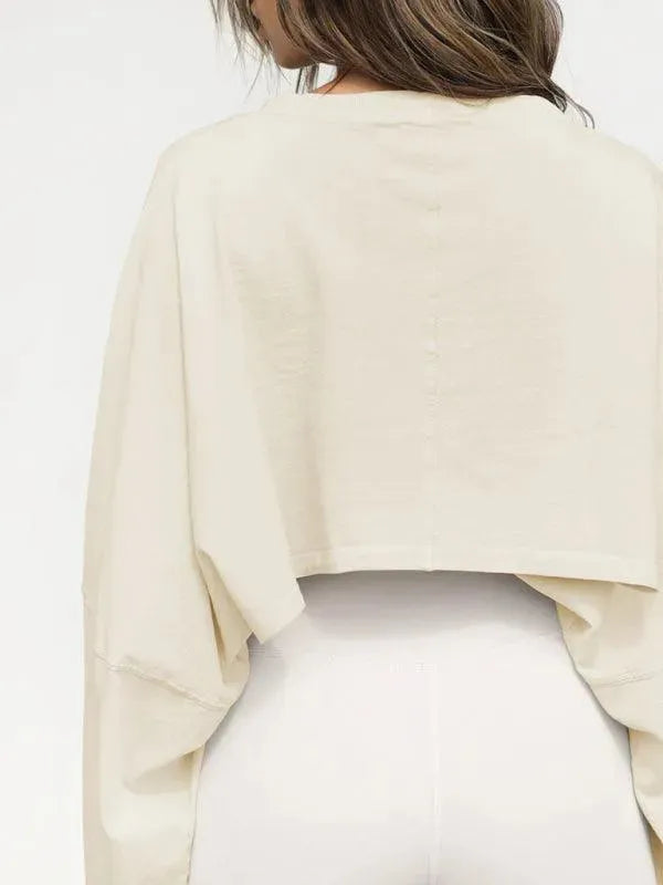 Women's Cropped Loose Crewneck Sweatshirt-Women Sweatshirt-LeStyleParfait