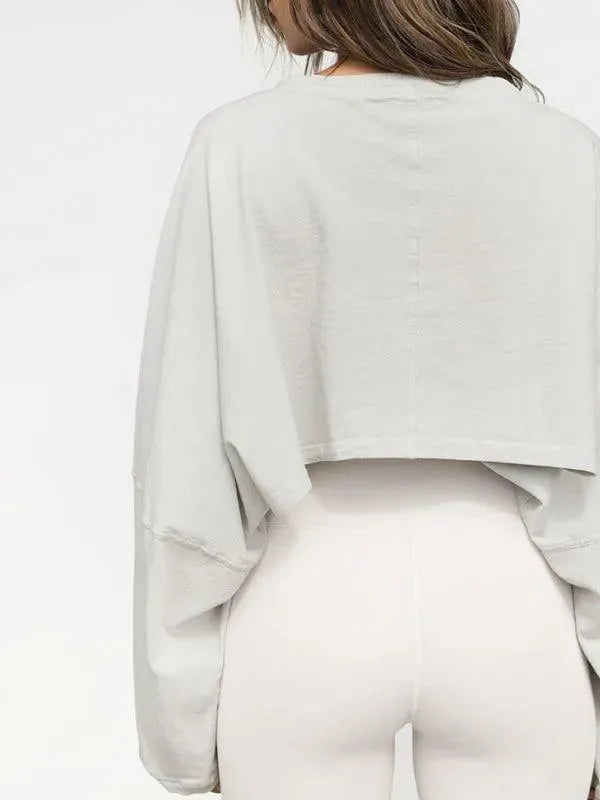 Women's Cropped Loose Crewneck Sweatshirt-Women Sweatshirt-LeStyleParfait