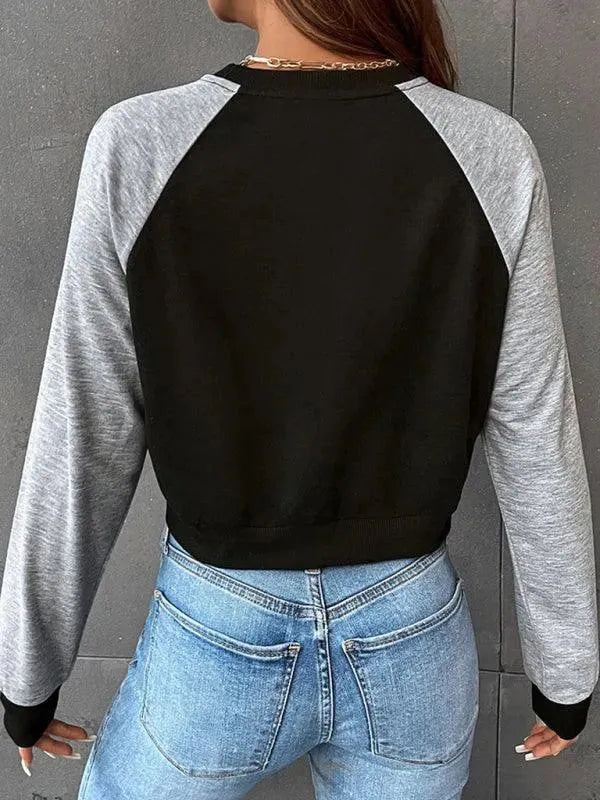 Women's Cropped Patchwork Sweatshirt-Women Sweatshirt-LeStyleParfait