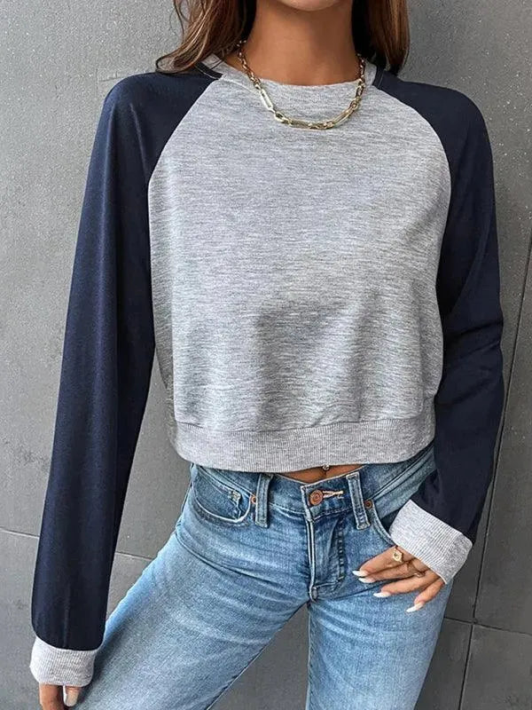 Women's Cropped Patchwork Sweatshirt-Women Sweatshirt-LeStyleParfait