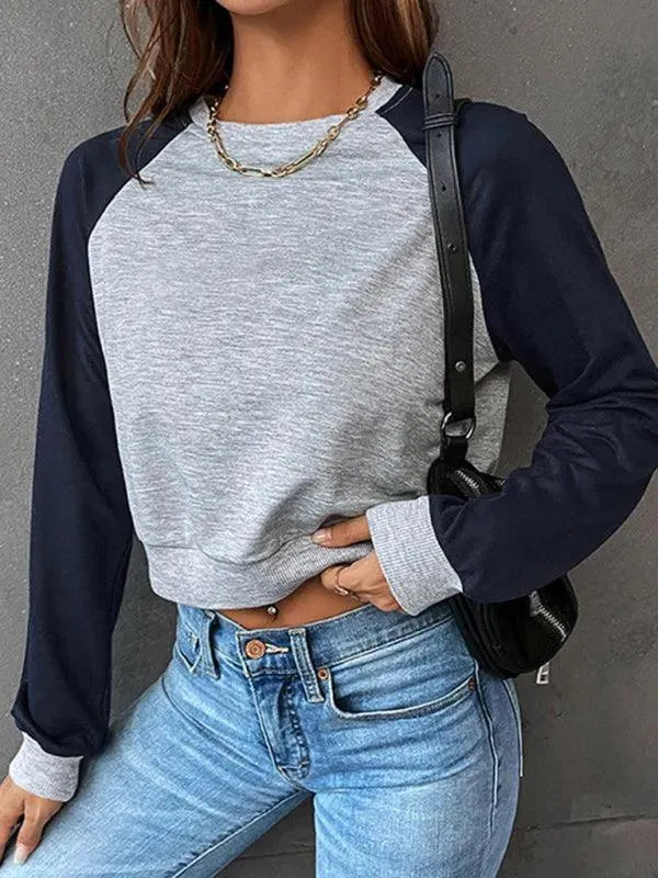 Women's Cropped Patchwork Sweatshirt-Women Sweatshirt-LeStyleParfait