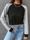 Women's Cropped Patchwork Sweatshirt-Women Sweatshirt-LeStyleParfait