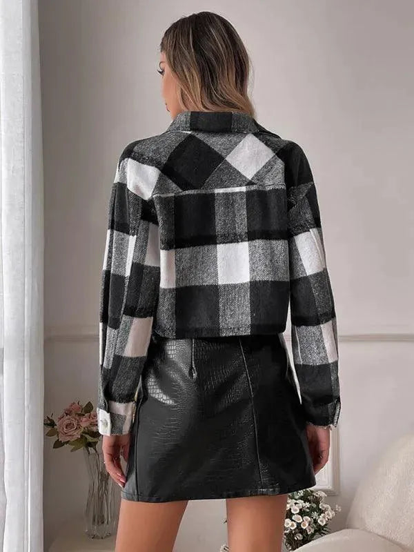 Women's Cropped Wool Lapel Shirt-Women's Shirts-LeStyleParfait