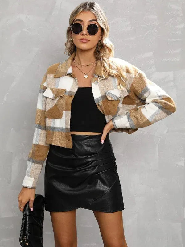 Women's Cropped Wool Lapel Shirt-Women's Shirts-LeStyleParfait