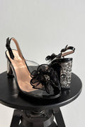 Women’s Crystal Mesh Block Heel Sandals-Women's Sandals-LeStyleParfait
