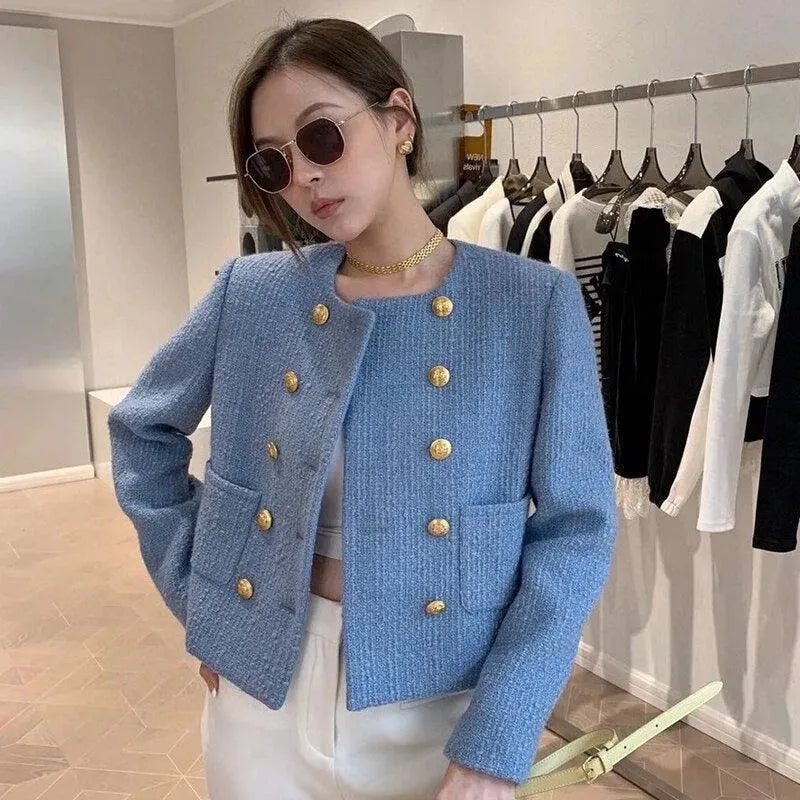 Women’s Double Breasted Tweed Blazer Style-women's jacket-LeStyleParfait