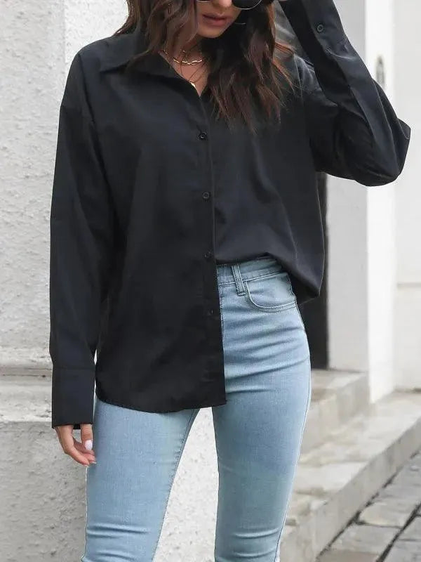 Women's Drop Shoulder Long Sleeve Shirt-Women's Shirts-LeStyleParfait