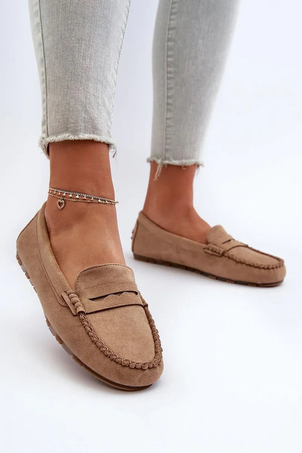 Women’s eco‑suede moccasin penny loafers, vegan women’s moccasin loafers in beige from Women’s Moccasins