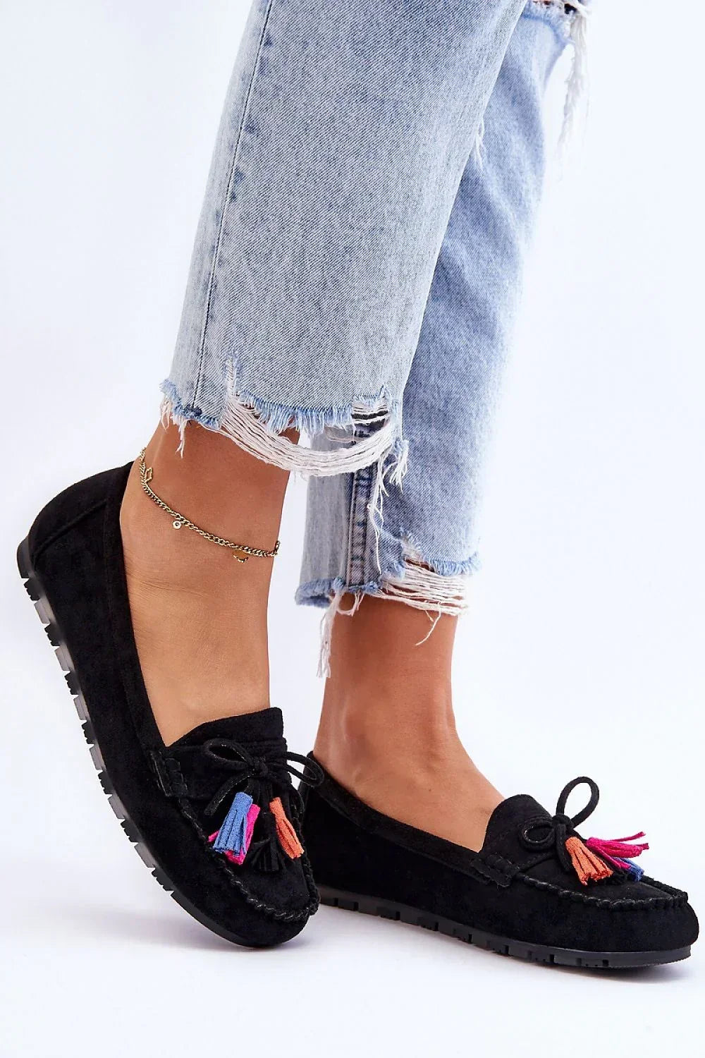 Women’s eco suede tassel driving moccasin loafers, lightweight flat women’s driving shoes with leather insole