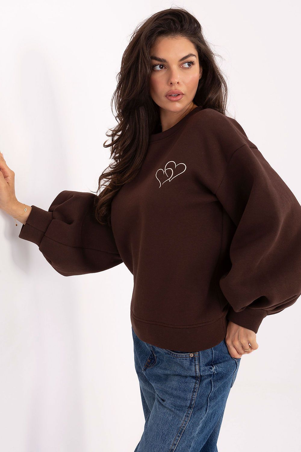 Women's Embroidered Crewneck Sweatshirt — Brown-Women Sweatshirt-LeStyleParfait