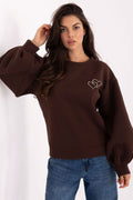 Women's Embroidered Crewneck Sweatshirt — Brown-Women Sweatshirt-LeStyleParfait