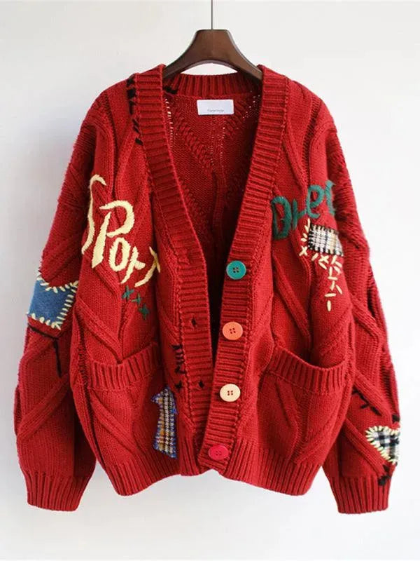 Women’s Embroidered Cropped Cardigan Sweater – V-Neck