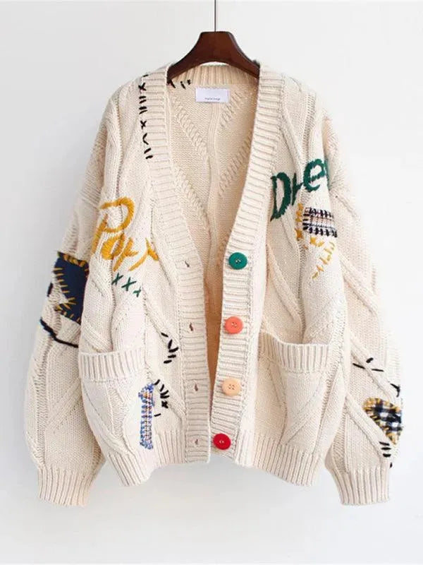 Women’s Embroidered Cropped Cardigan Sweater – V-Neck