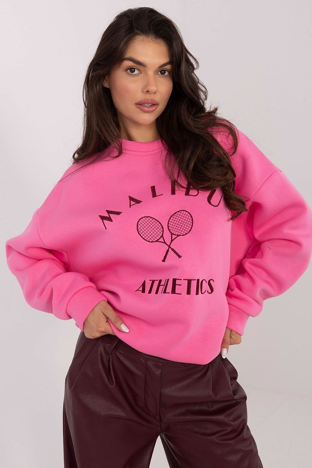 Women's Embroidered Loose Sweatshirt — Pink-Women Sweatshirt-LeStyleParfait
