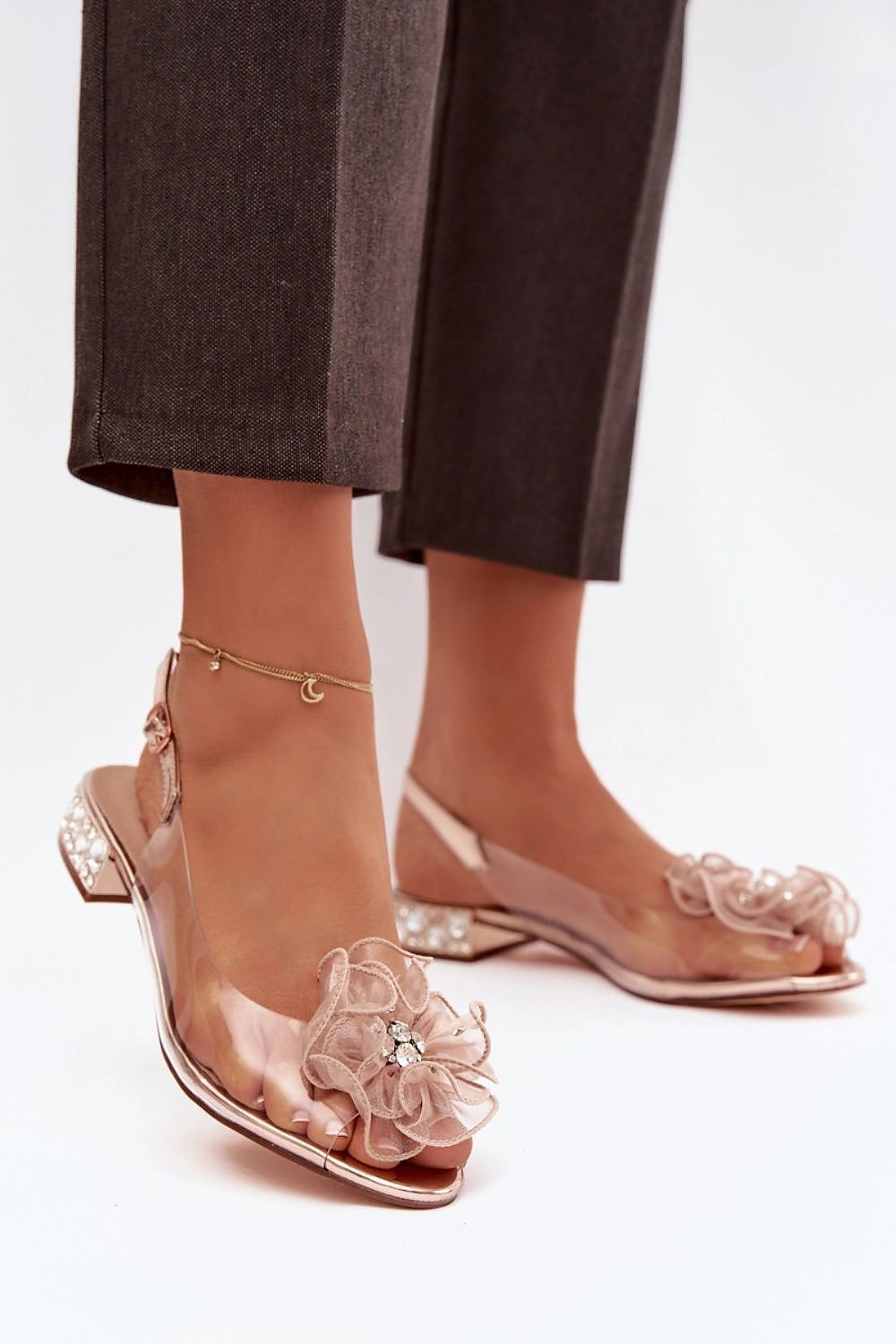 Women’s Floral Crystal Heel Sandals-Women's Sandals-LeStyleParfait