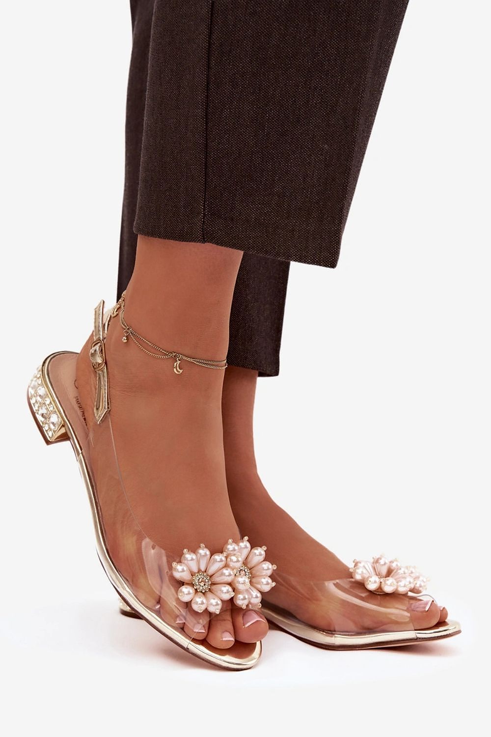 Women’s Floral Crystal Low Heel Sandals-Women's Sandals-LeStyleParfait