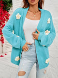 Women’s Floral Lantern Sleeve Cardigan Sweater – V-Neck Knit