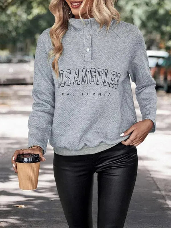 Women's High Neck Button Sweatshirt-Women Sweatshirt-LeStyleParfait