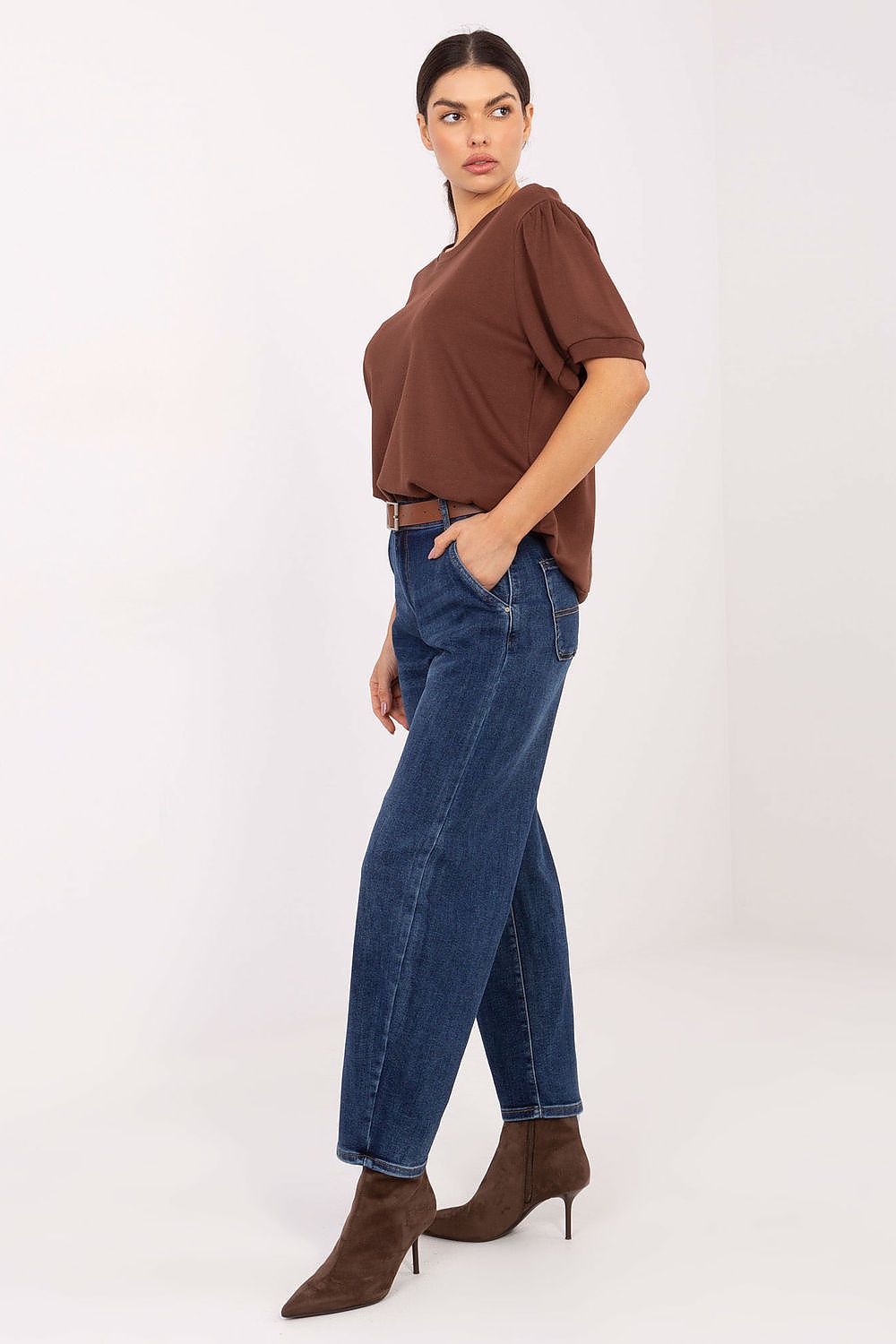 Women's High Waisted Jeans - Blue Tapered Denim-Straight Leg Jeans-LeStyleParfait
