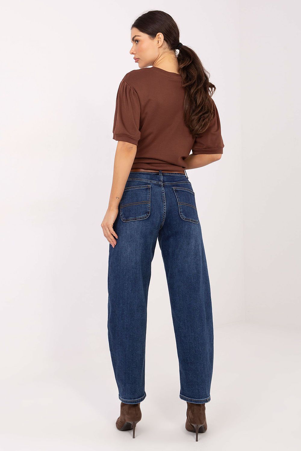 Women's High Waisted Jeans - Blue Tapered Denim-Straight Leg Jeans-LeStyleParfait